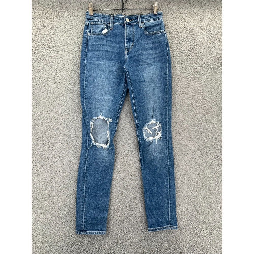 Levis Premium Jeans Womens 26 721 High Rise Skinny Light Wash Stretch Distressed